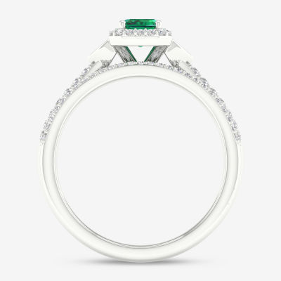 Modern Bride Gemstone Womens 1/4 CT. T.W. Lead Glass-Filled Red Ruby 10K White Gold Halo Bridal Set