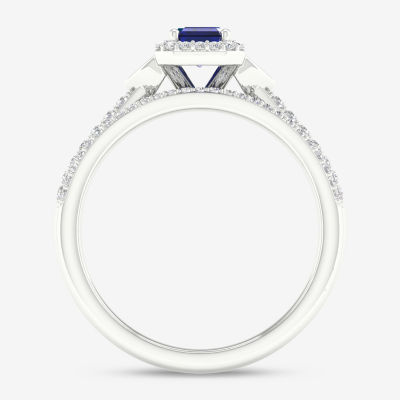 Modern Bride Gemstone Womens 1/4 CT. T.W. Lead Glass-Filled Red Ruby 10K White Gold Halo Bridal Set