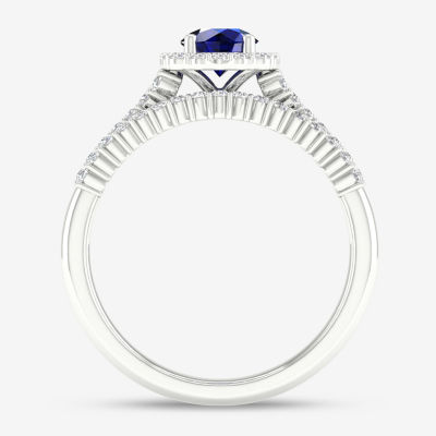 Modern Bride Gemstone Womens / CT. T.W. Genuine Sapphire 10K White Gold Round Halo Bridal Set