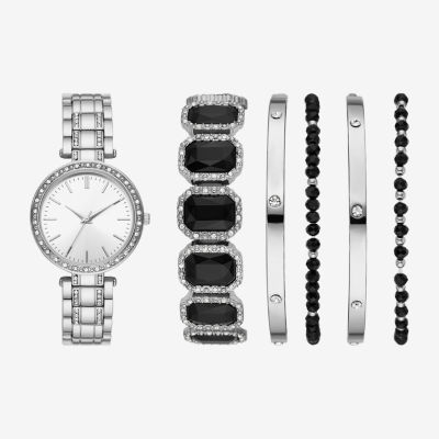 Ladies Boxed Sets Womens Crystal Accent Silver Tone 6-pc. Watch Boxed Set Fmdjset707