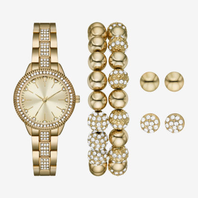 Ladies Boxed Sets Womens Crystal Accent Gold Tone 7-pc. Watch Boxed Set Fmdjset708