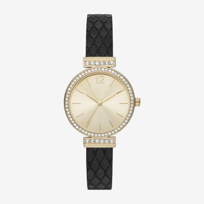 Womens Crystal Accent Black Strap Watch Fmdjo294