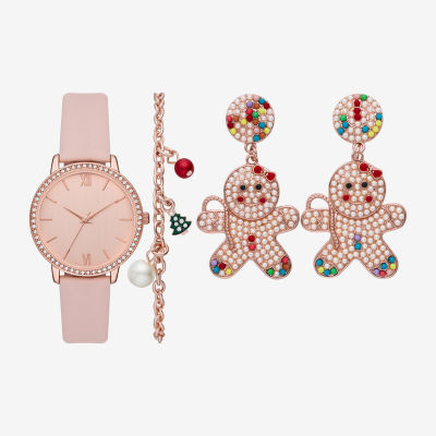 Christmas Sets Womens Crystal Accent Pink 4-pc. Watch Boxed Set Fmdjps204