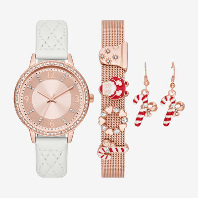 Christmas Sets Womens Crystal Accent White 4-pc. Watch Boxed Set Fmdjps205