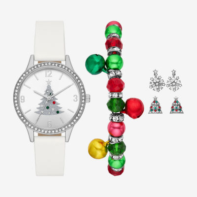 Christmas Sets Womens Crystal Accent White 6-pc. Watch Boxed Set Fmdjps207