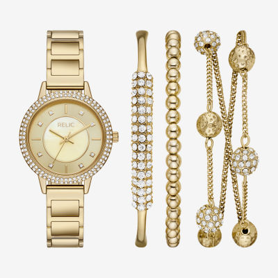 Relic By Fossil Womens Gold Tone Bracelet Watch Zr97011