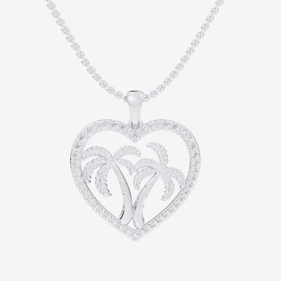 Palm Tree (G-H / Si1-Si2) Womens 1/3 CT. T.W. Lab Grown White Diamond 10K White Gold Heart Pendant Necklace