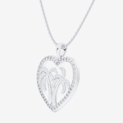 Palm Tree (G-H / Si1-Si2) Womens 1/3 CT. T.W. Lab Grown White Diamond 10K White Gold Heart Pendant Necklace