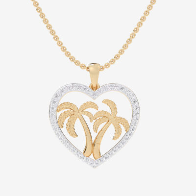 Palm Tree (G-H / Si1-Si2) Womens 1/3 CT. T.W. Lab Grown White Diamond 10K Gold Heart Pendant Necklace