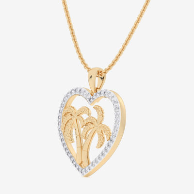 Palm Tree (G-H / Si1-Si2) Womens 1/3 CT. T.W. Lab Grown White Diamond 10K White Gold Heart Pendant Necklace