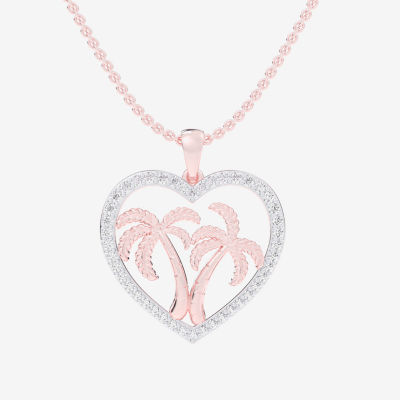 Palm Tree (G-H / Si1-Si2) Womens 1/3 CT. T.W. Lab Grown White Diamond 10K Rose Gold Heart Pendant Necklace