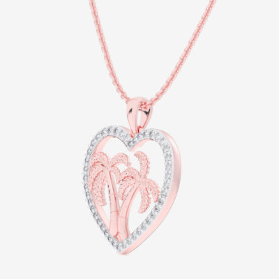 Palm Tree (G-H / Si1-Si2) Womens 1/3 CT. T.W. Lab Grown White Diamond 10K Rose Gold Heart Pendant Necklace