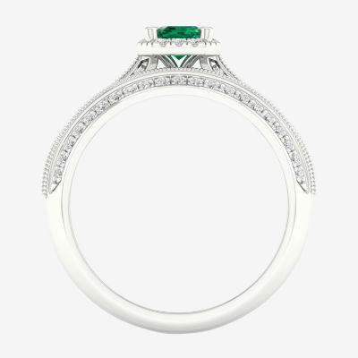 Modern Bride Gemstone Womens 1/2 CT. T.W. Genuine Green Emerald 10K White Gold Halo Bridal Set