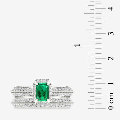 Modern Bride Gemstone Womens 1/2 CT. T.W. Genuine Green Emerald 10K White Gold Halo Bridal Set