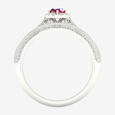 Modern Bride Gemstone and 1/2 CT. T.W. Diamond Oval Halo Bridal Set in 10K Gold