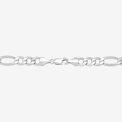 Made in Italy 10K White Gold 8 1/2 Inch Semisolid Figaro Chain Bracelet