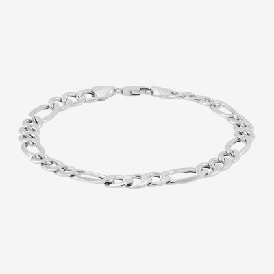 Made in Italy Mens 10K White Gold 8 1/2 Inch Semisolid Figaro Chain Bracelet