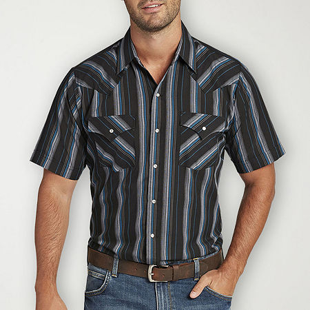 Ely Cattleman Stripe Mens Short Sleeve Western Shirt, Small, Black