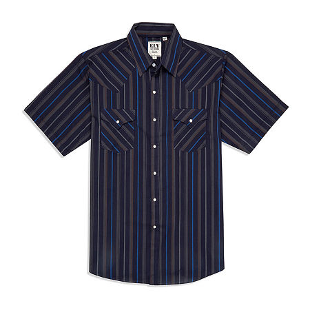 Ely Cattleman Stripe Mens Short Sleeve Western Shirt, Medium, Blue