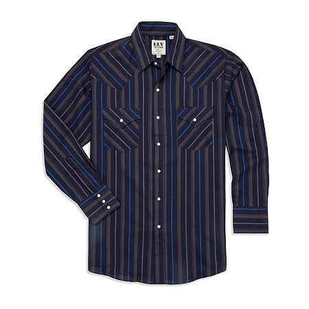 Ely Cattleman Stripe Big And Tall Mens Long Sleeve Western Shirt In Blue