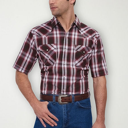 Ely Cattleman Plaid Mens Short Sleeve Western Shirt, Small, Red