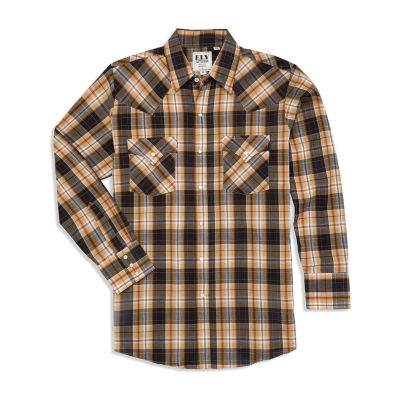 Lucky Brand Men's Plaid Dobby Western Long Sleeve Shirt, Red Plaid, Large 