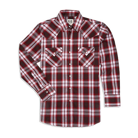 Ely Cattleman Plaid Big And Tall Mens Long Sleeve Western Shirt, 2x-large Tall, Red