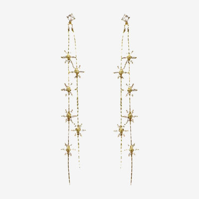 Bijoux Bar Gold Tone Linear Flower Drop Earrings