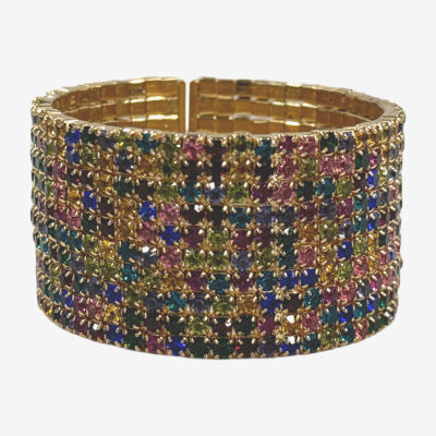 Bijoux Bar Gold Tone Multi Womens Multi Color Crystal Cuff Bracelet