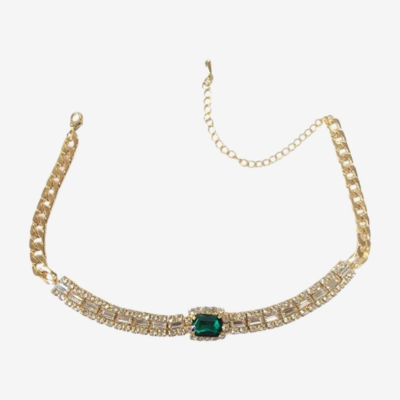 Bijoux Bar Womens Green Crystal Choker Necklaces