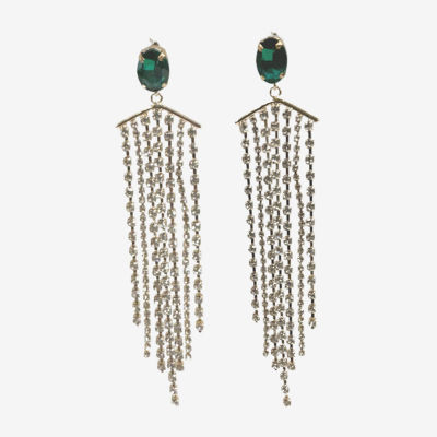 Bijoux Bar Gold Tone Green Tassel Crystal Drop Earrings