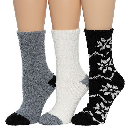 Cuddl Duds Cozy Gift Set 3 Pair Crew Socks Womens, 9-11, Black