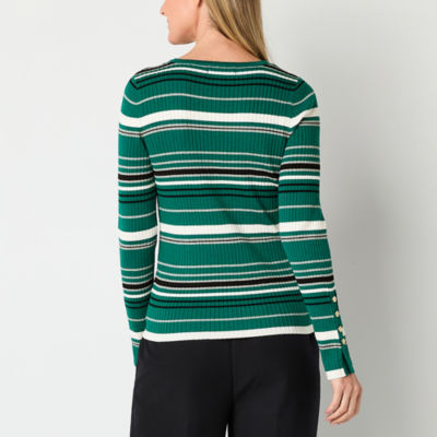 Liz Claiborne Tall Womens Crew Neck Long Sleeve Striped Pullover Sweater