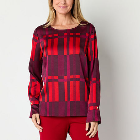 Liz Claiborne Tall Womens Crew Neck Long Sleeve Satin Blouse