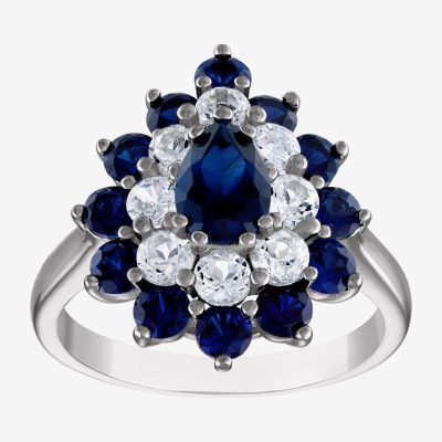 Womens Lab Created Blue Sapphire Sterling Silver Pear Cocktail Ring