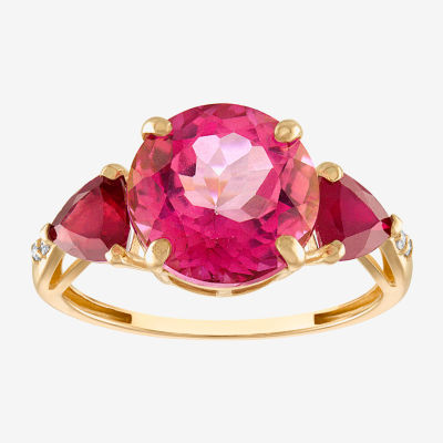 Womens Diamond Accent Lead Glass-Filled Red Ruby 10K Gold Cocktail Ring