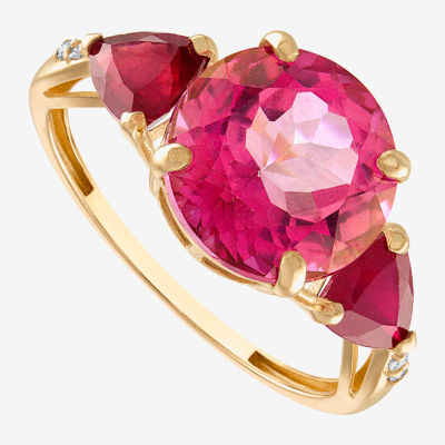 Womens Diamond Accent Lead Glass-Filled Red Ruby 10K Gold Cocktail Ring