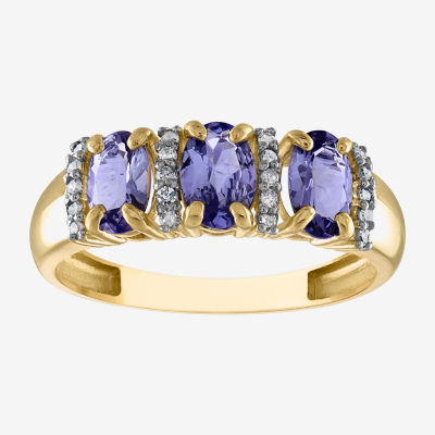 2MM 1/10 CT. T.W. Genuine Purple Tanzanite 10K Gold Oval Band