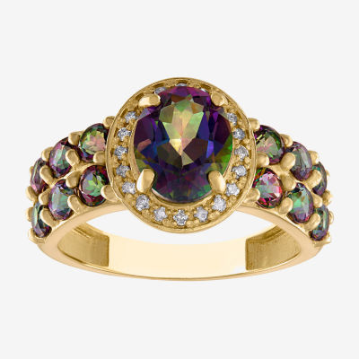 Womens 1/10 CT. T.W. Genuine Mystic Fire Topaz 10K Gold Round Cocktail Ring