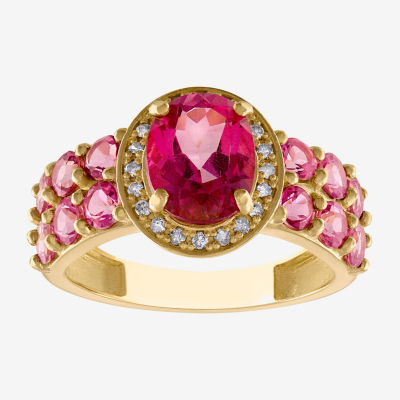 Womens 1/10 CT. T.W. Genuine Pink Topaz 10K Gold Round Cocktail Ring