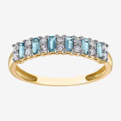 Blue Topaz And Diamond Ring In 10K Yellow Gold - 14x10mm Oval Stone With Side Diamonds