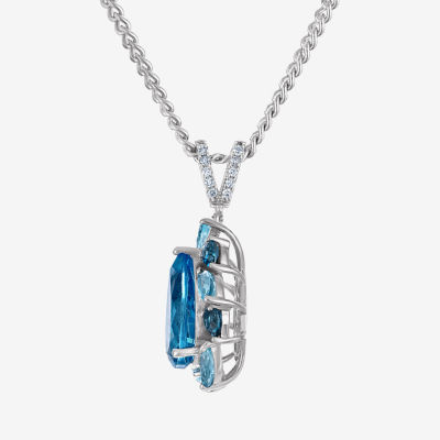 Womens Diamond Accent Genuine Blue Topaz Sterling Silver Pear Pendant Necklace