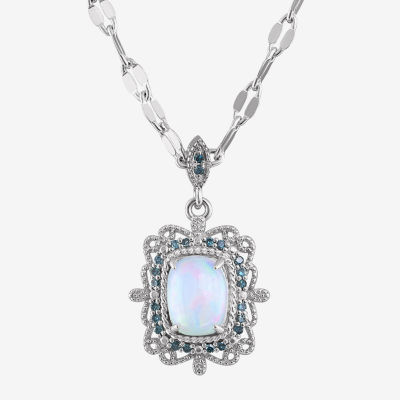 Womens 1/10 CT. T.W. Genuine White Opal Sterling Silver Cushion Pendant Necklace