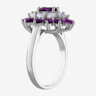 Womens Genuine Purple Amethyst Sterling Silver Pear Cocktail Ring