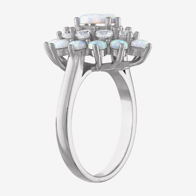 Womens Lab Created White Opal Sterling Silver Pear Cocktail Ring