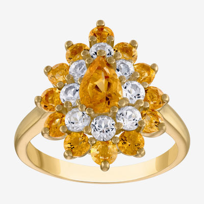 Womens Genuine Yellow Citrine 14K Gold Over Silver Pear Cocktail Ring