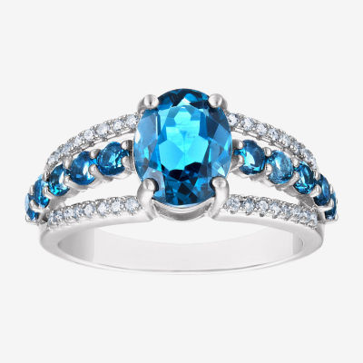 Womens 1/6 CT. T.W. Genuine Blue Topaz Sterling Silver Oval Cocktail Ring