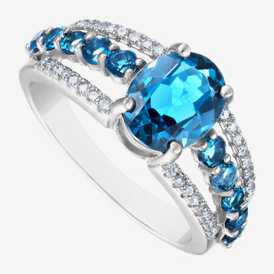 Womens 1/6 CT. T.W. Genuine Blue Topaz Sterling Silver Oval Cocktail Ring