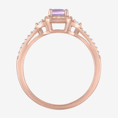 Yes, Please! Womens Genuine Purple Amethyst 14K Rose Gold Over Silver Sterling Silver Cocktail Ring