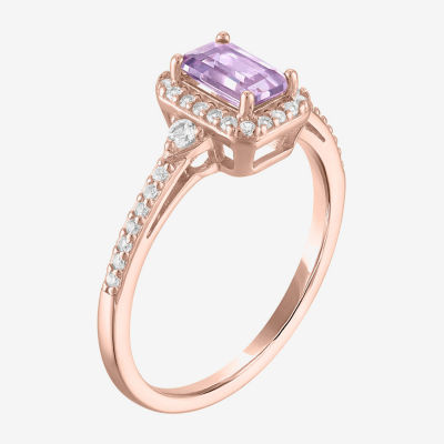 Yes, Please! Womens Genuine Purple Amethyst 14K Rose Gold Over Silver Sterling Silver Cocktail Ring